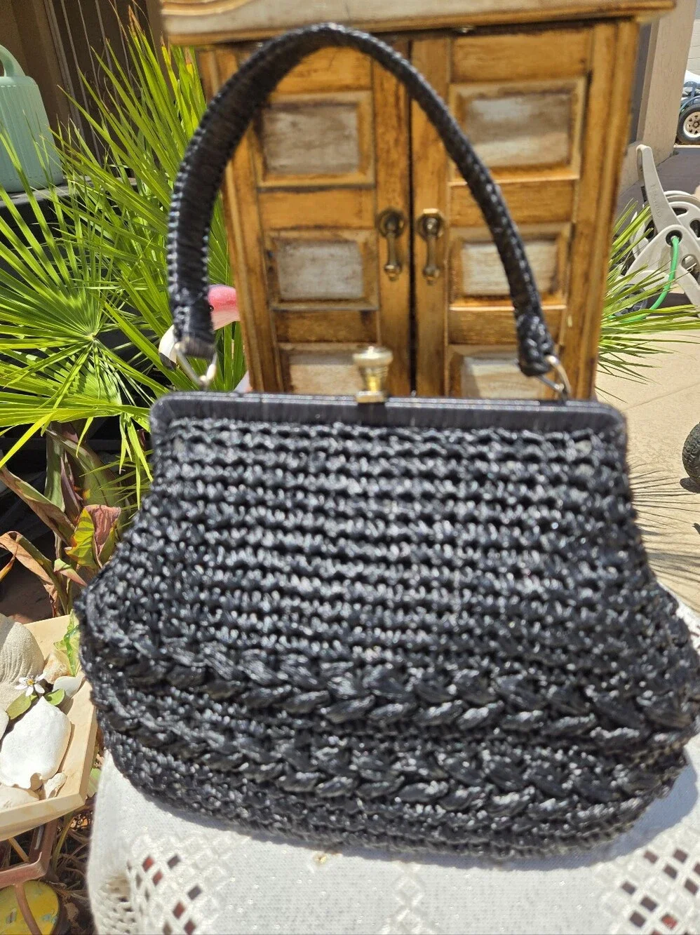 Vintage Dayne Taylor Black Raffia Bag
